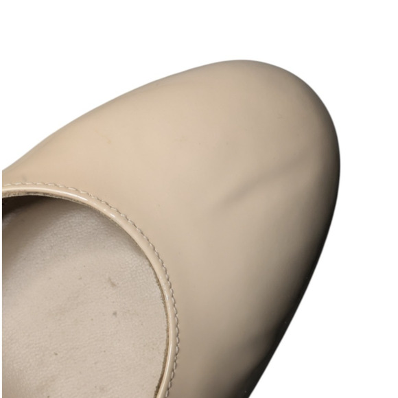 Stuart Weitzman Shape Cashew Gloss Patent Leather Halo Strap Heels Size 7 Block - Picture 15 of 15